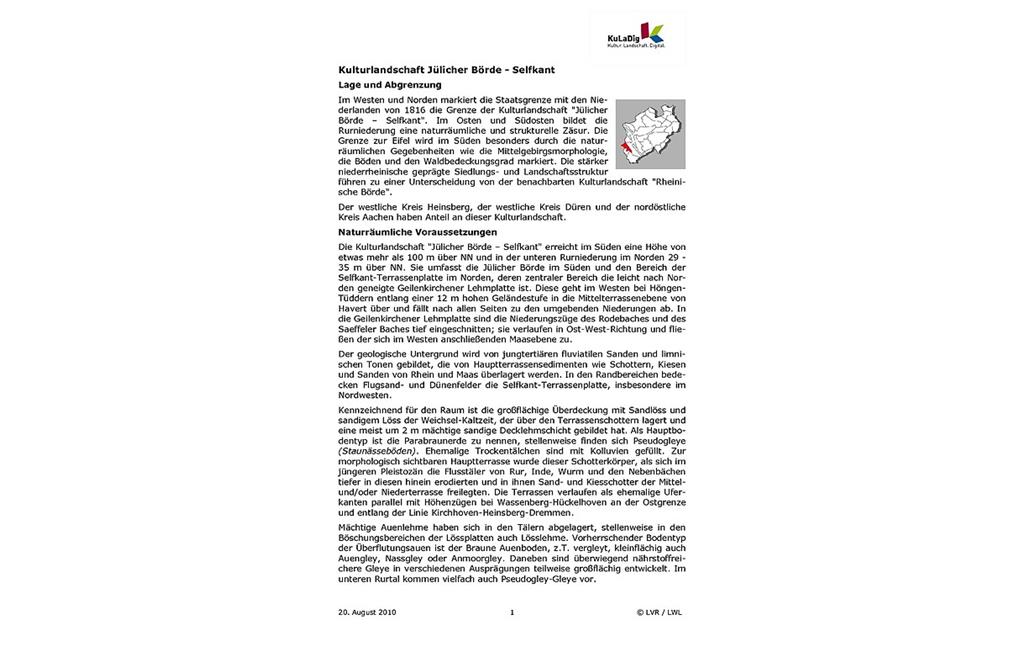 Beschreibender Text zur Kulturlandschaft "Jülicher Börde - Selfkant" in Nordrhein-Westfalen
