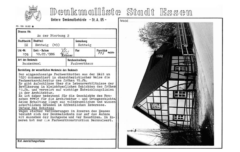 PDF-Datei der Eintragung Denkmalpflege Essen Baudenkmal Nummer 176 Kotten Drucks