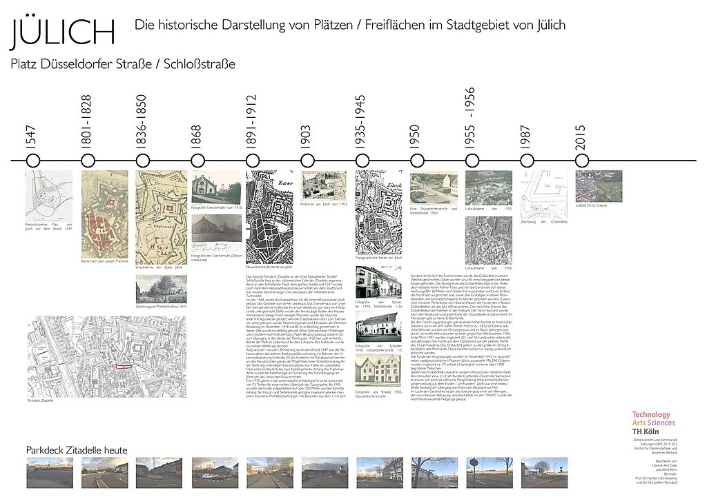 Plakat eines Studierendenprojekts der Technischen Hochschule Köln zur Ecke Düsseldorfer Straße/Schlossstraße in Jülich (PDF-Datei, 4,78 MB, 2019/20)
