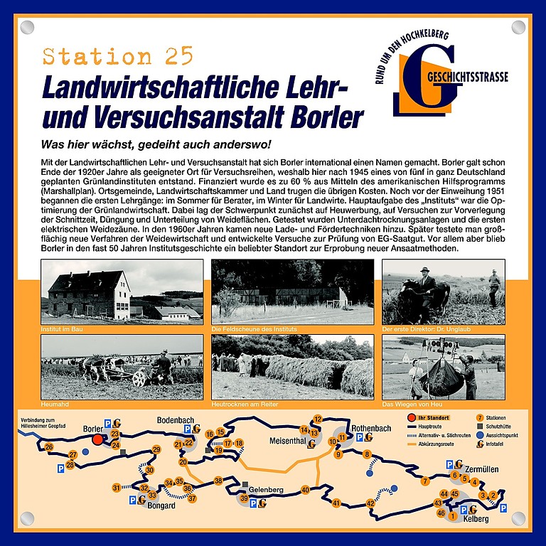 Schautafel der Geschichtsstraße Kelberg zur Landwirtschaftlichen Lehr- und Versuchsanstalt Borler (Station 25)