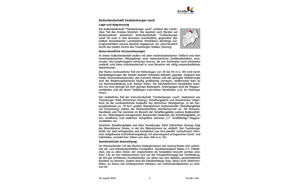 Beschreibender Text zur Kulturlandschaft "Tecklenburger Land" in Nordrhein-Westfalen