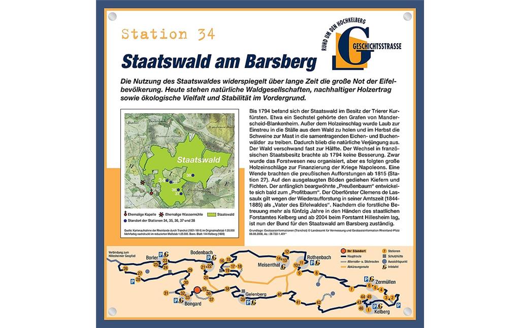 Informationstafel: Geschichtsstraße rund um den Hochkelberg, Abschnitt 2, Stationsschild 34 - Staatswald am Barsberg