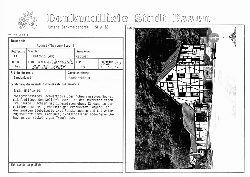 PDF-Datei der Eintragung Denkmalpflege Essen Baudenkmal Nummer 422: Gasthof "Alt Bergschen"