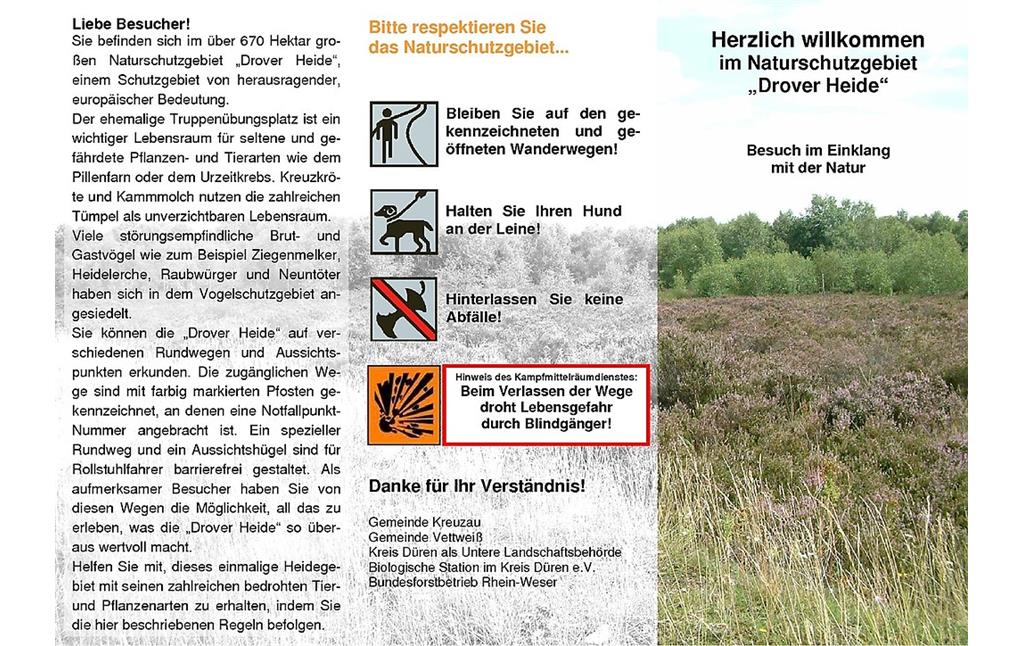 Flyer: "Herzlich willkommen im Naturschutzgebiet "Drover Heide" - Besuch im Einklang mit der Natur" - mit einer Karte der Wanderwege in der Drover Heide (PDF-Datei, 2,2 MB)