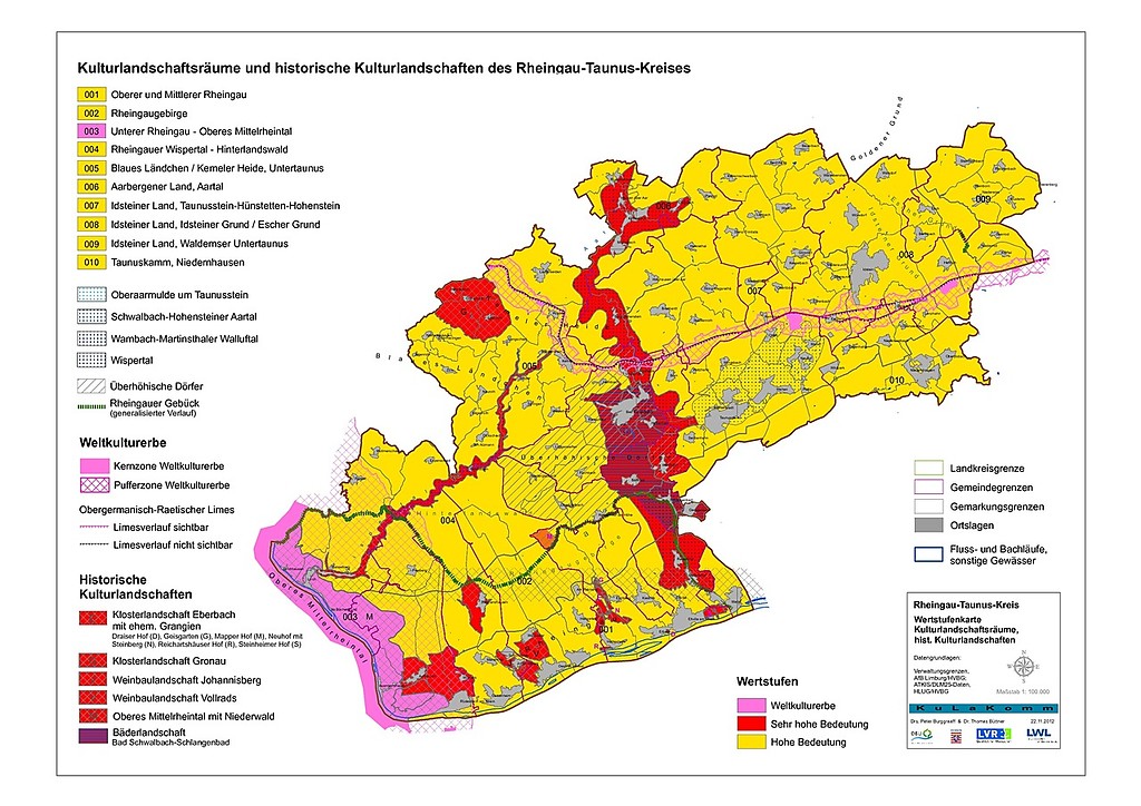 Kulturlandschaftsräume und historische Kulturlandschaften des Rheingau-Taunus-Kreises - Bewertungskarte (2012)