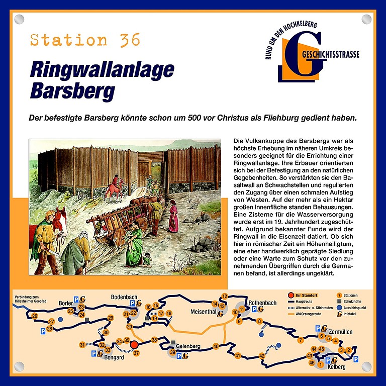 Schautafel der Geschichtsstraße Kelberg zur Ringwallanlage Barsberg bei Bongard (Station 36)