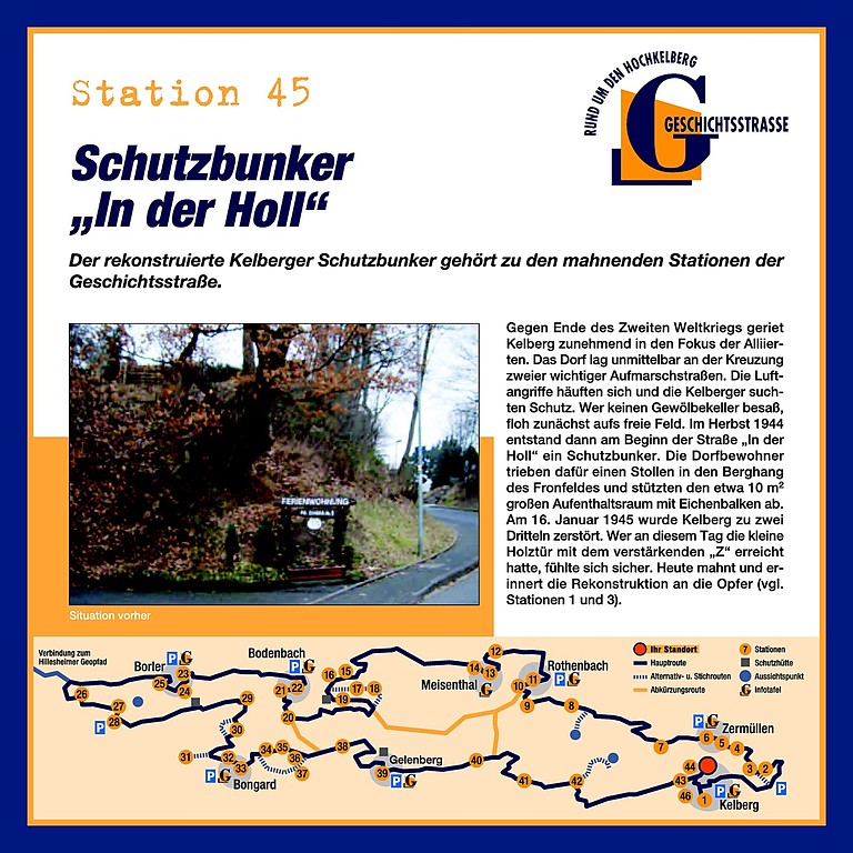 Schautafel der Geschichtsstraße Kelberg zum Schutzbunker "In der Holl" in Kelberg (Station 45)