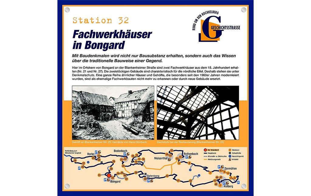 Schautafel der Geschichtsstraße Kelberg zu Fachwerkhäusern in Bongard (Station 32)