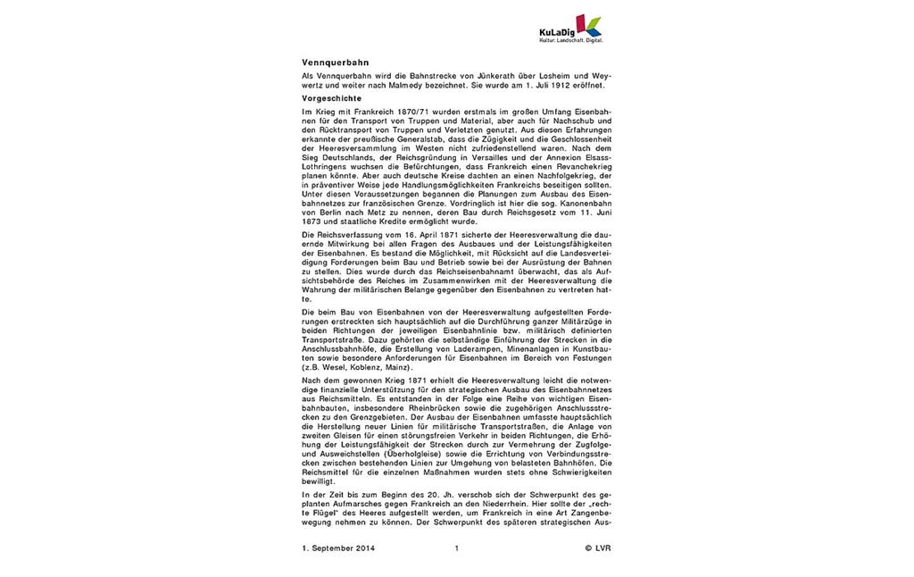 Textliche Beschreibung zur Vennquerbahn (PDF, 2014)