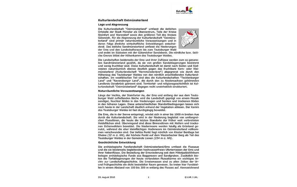 Beschreibender Text zur Kulturlandschaft "Ostmünsterland" in Nordrhein-Westfalen