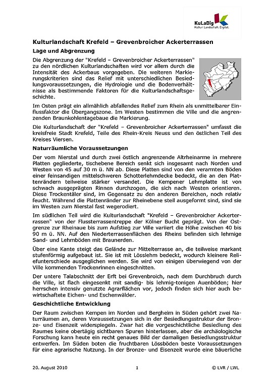 Beschreibender Text zur Kulturlandschaft "Krefeld-Grevenbroicher Ackerterrassen" in Nordrhein-Westfalen