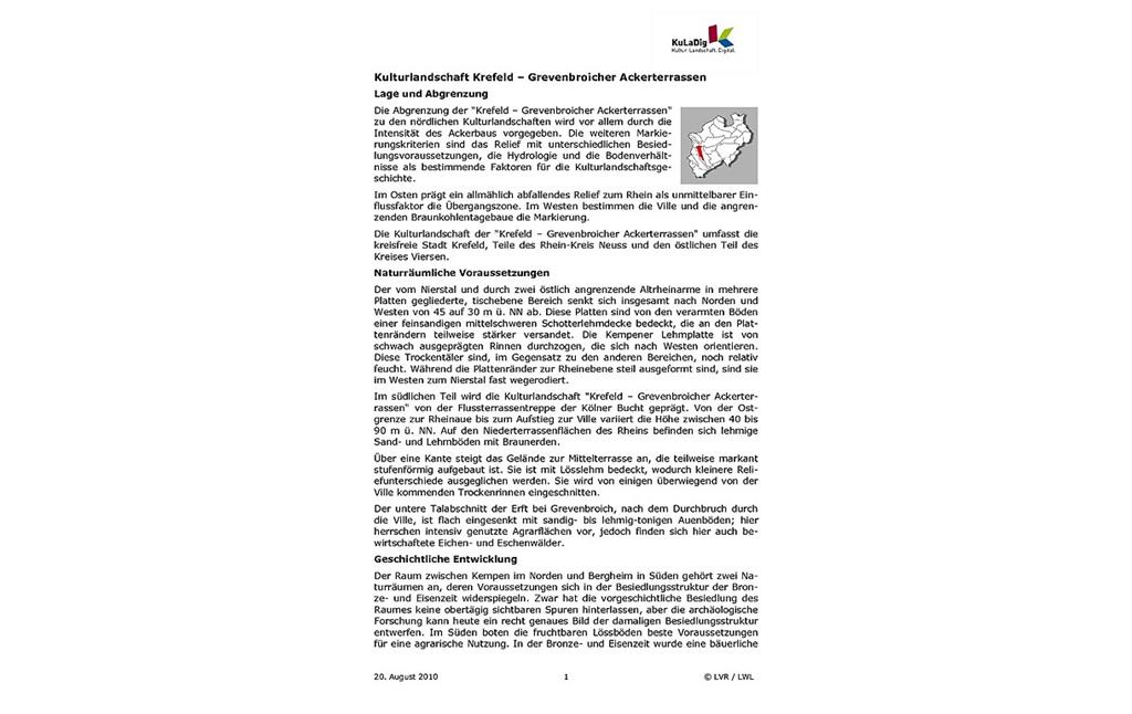Beschreibender Text zur Kulturlandschaft "Krefeld-Grevenbroicher Ackerterrassen" in Nordrhein-Westfalen