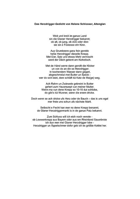 Das Herzdrigger-Gedicht von Helene Schlosser aus Altenglan