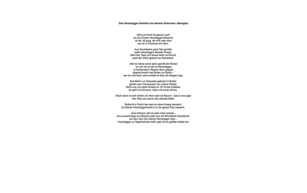 Das Herzdrigger-Gedicht von Helene Schlosser aus Altenglan