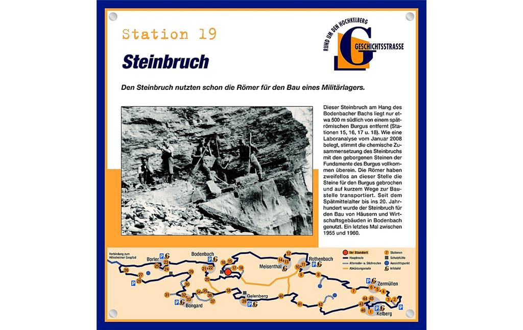 Schautafel der Geschichtsstraße Kelberg zum ehemaligen Steinbruch in Bodenbach (Station 19)