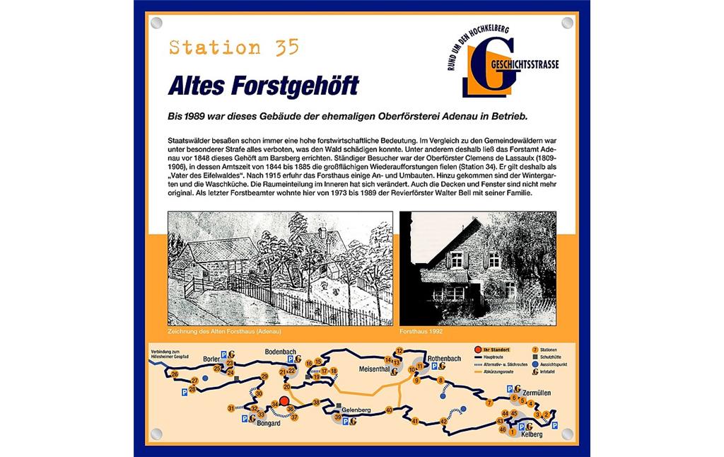 Schautafel der Geschichtsstraße Kelberg zum Alten Forstgehöft am Barsberg in der Gemeinde Bongard (Station 35)