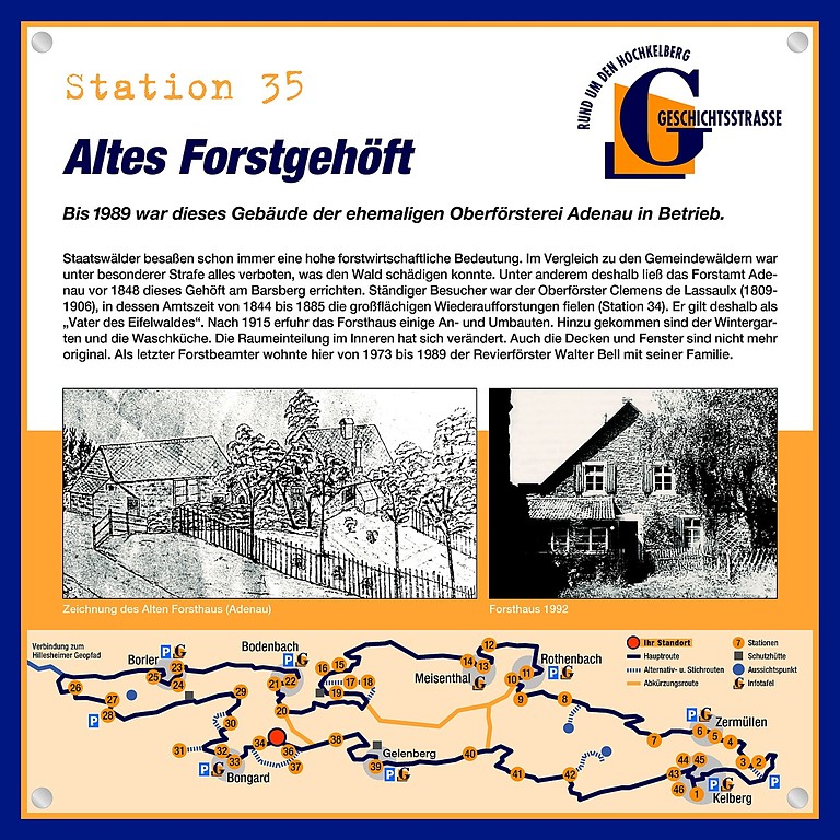 Schautafel der Geschichtsstraße Kelberg zum Alten Forstgehöft am Barsberg in der Gemeinde Bongard (Station 35)