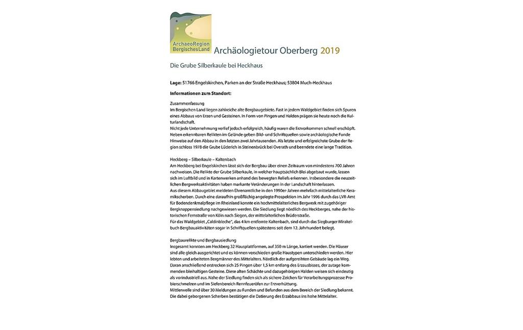 Archäologietour Oberberg 2019, Grube Silberkaule, Infoblatt (PDF-Dokument)