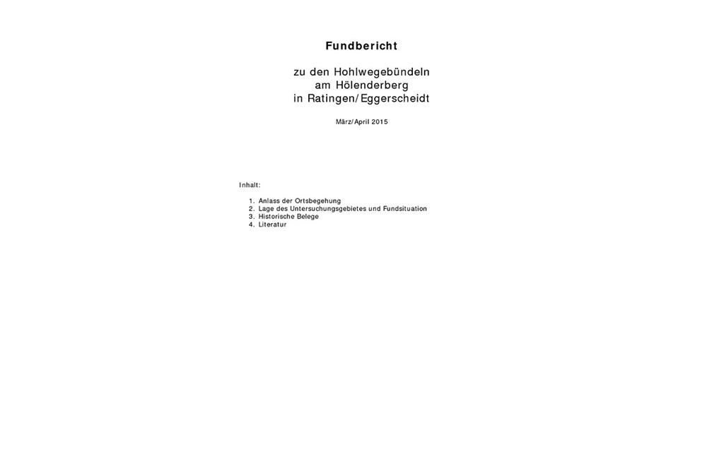 Fundbericht zu den Hohlwegbündeln am Hölenderweg in Ratingen-Eggerscheid (2015).