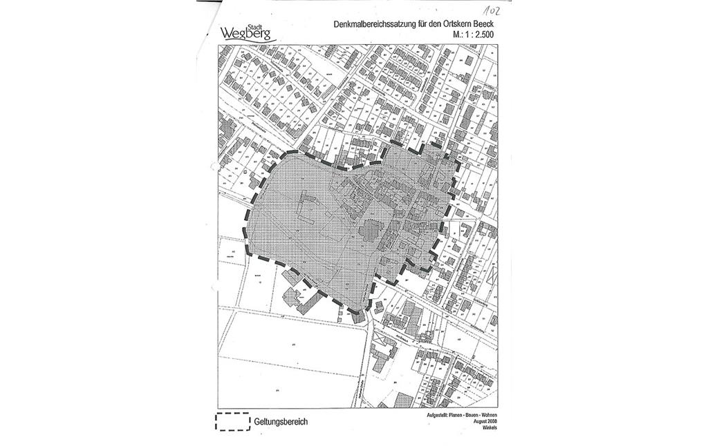 Lageplan zur Denkmalbereichssatzung für den Ortskern Wegberg-Beeck vom August 2009