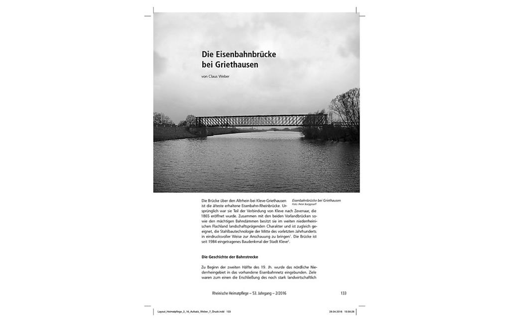Aufsatz von Claus Weber: Die Eisenbahnbrücke bei Griethausen (2016)