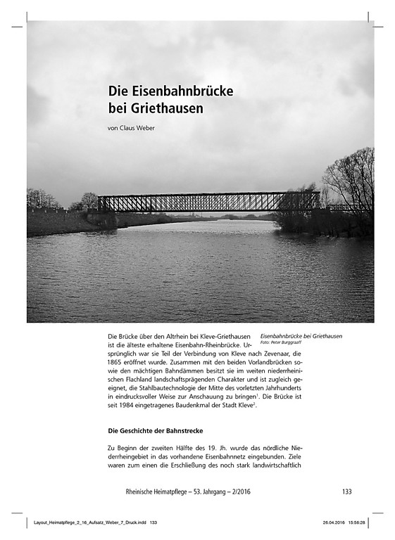Aufsatz von Claus Weber: Die Eisenbahnbrücke bei Griethausen (2016)