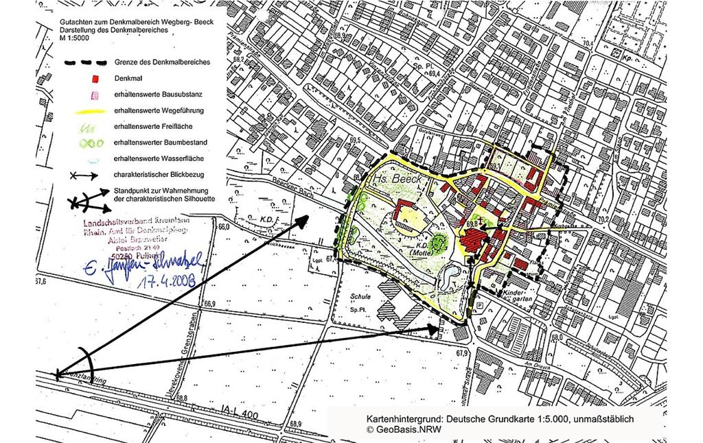 Kartenskizze des Denkmalbereichs Wegberg-Beeck vom 17.04.2008